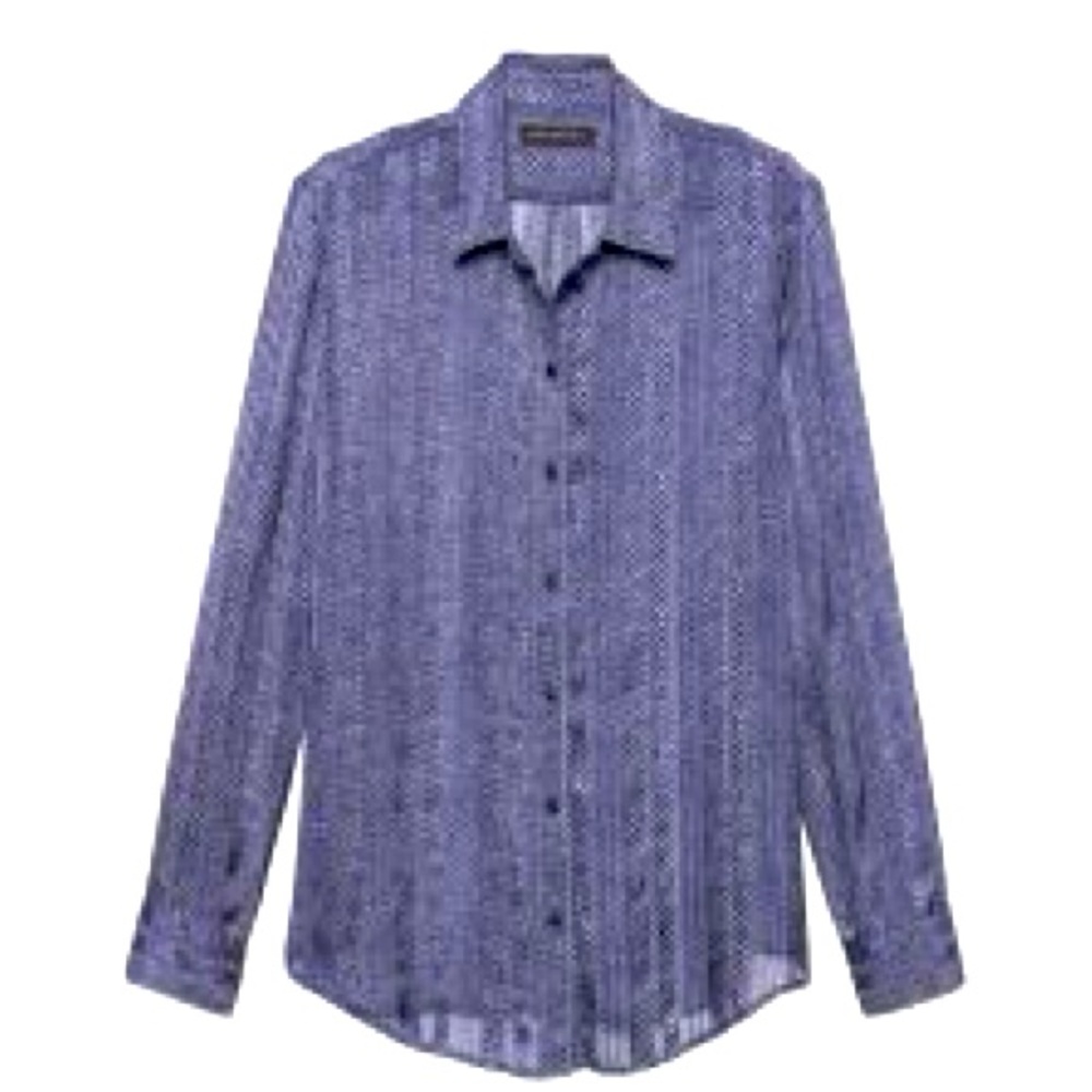 Banana Republic Dillon Classic Fit Sheer Shirt in Blue Herringbone Size XL